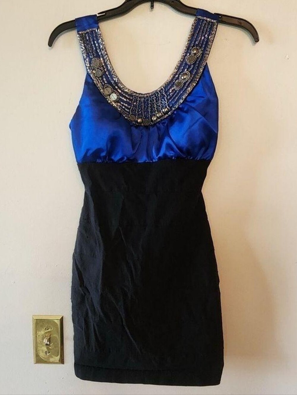Trixxi Royal Blue & Black Jeweled Neckline Mini Dress